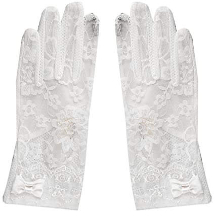 Domary Korta Spetshandskar Sheer Sun Block Handskar Spetshandskar för Kvinnor Andas Mjuk Smal Elegant Färg för Utomhuscykling Körning Bergsklättring (Vit)