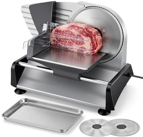 Yigowyigo Meat Slicer Machine 180W, Electric Food Slicer with 2 Stainless Steel Blades & 0-15mm Adjustable Thickness, Deli Slicer for Meat Cheese Bread, Home Use