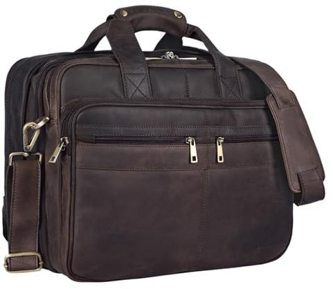STILORD Alexander Lehrertasche Herren Leder Vintage Aktentasche Laptoptasche Bürotasche Businesstasche groß XXL Umhängetasche mit Dreifachtrenner Echtleder Farbe:Sattel-braun