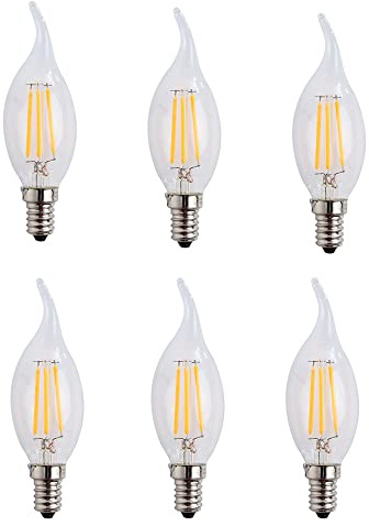 ZFQ E14 LED Glühbirne, Kerze LED Lampe 4W, C35 LED Filament Glühlampen, Warmweiß 2700K, 400LM, entspricht 40 W Glühbirnen, Retro Vintage LED Kronleuchter, klar Glas, Nicht Dimmbar, 6 Stück