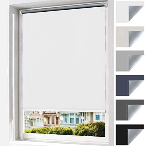 Vkele Verdunkelungsrollo ohne Bohren, Thermorollo Klemmfix mit Hitzeschutz für Sommer, Sonnenschutz innen, blickdichtes Fensterrollo als Sichtschutz für Fenster & Tür, Weiß 110x140cm (BxH)