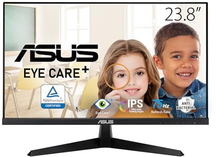 Asus VY249HE Gaming Monitor 23.8 Full HD (1920 x 1080), IPS, 75Hz, 1ms MPRT, FreeSync, Eye Care+, Color Augmentation, Rest Reminder, BacGuard, Low Blue Light, Flicker Free