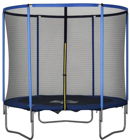 HOMCOM Trampolin mit Sicherheitsnetz Gartentrampolin für Innen- und Außenbereich Fitnesstrampolin für Jugendliche und Erwachsene Stahl Blau+Schwarz bis 113,6 kg Ø244 x 240H cm