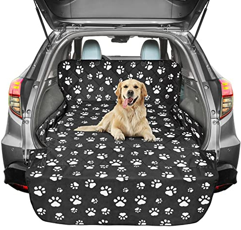 F-color SUV Cargo Liner for Dogs, Water Resistant Pet Cargo Cover Dog Seat Cover Mat for SUVs Sedans Vans with Bumper Flap Protector, Non-Slip, Large Size Universal Fit, Paw Print