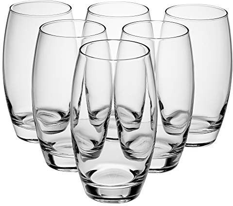 Clear 500ml Drinking Glasses Set, 6 or 12 Highballer Tumblers for Water Juice Cocktails, Modern Barrel Design (12)