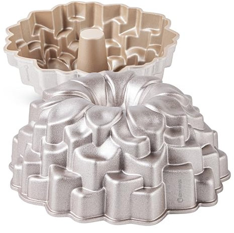 Erreke Stampo Ciambella, Stampo Antiaderente per Torta e Ciambellone, Tortiera Cottura Uniforme, Alluminio Fuso Resistente, Color Oro Rosa, Qualità Professionale, Bloom