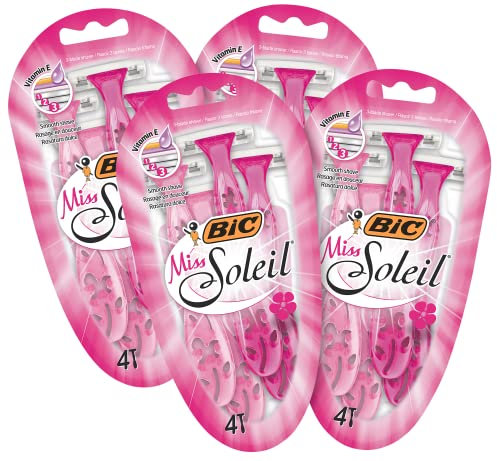 BIC Miss Soleil Einwegrasierer Damen, 4 x 4er Pack Einwegrasierer mit je 3 Klingen, mit Vitamin E für eine sanfte Rasur