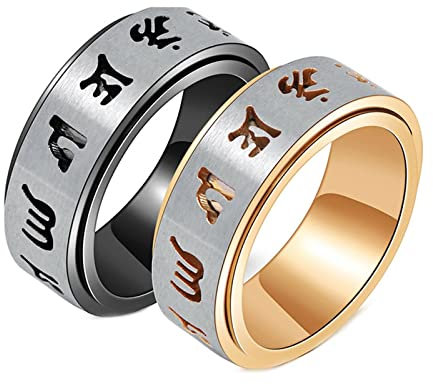 Mesnt Verlobungsring Damen, Hohler Mantra Fidget Spinner Bands Ring Schwarzes Gold Größe Gold 67 (21.3) & Schwarz 65 (20.7)