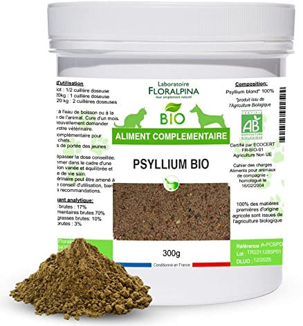 Laboratoire Floralpina Psyllium Blond Bio 300g pour Chien et Chat - Favorise la Digestion, Complément Alimentaire Naturel