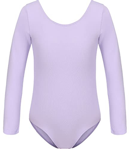 HIPPOSEUS Maillot de Ballet Danza para Niña Manga Larga Ballet Body Leotardos Danza Clásico Gimnasia Ritmica, AM0019-Morado,6-8 años