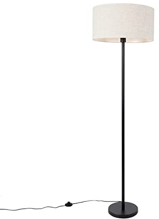 Qazqa Modern Stehleuchte mit Schirm, Stehlampe - Simplo Stof - Schwarz, Rund, max. 60W, Geeignet für LED, 170cm, Ideal als Flur, Küche lampe, Wohnzimmerlampe und Schlafzimmerlampe