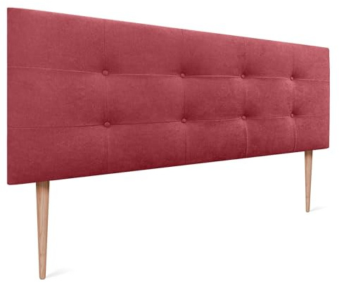 DHOME Cabecero Capitone Tapizado Polipiel o Tela Acualine con Patas de Madera de Pino 8cm de Grosor Cabezales de Cama Acolchado Capitoné Cabeceros de Cama (Tela Rojo, 135 (120/135))