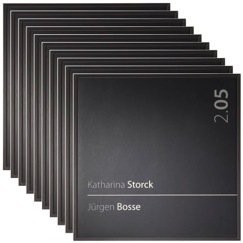 10x Madrid Black Line Türschild 150 | 150x150 mm | Alu schwarz | Schraubmontage | entspiegelte Abdeckung | Türschild Büro | Büroschild