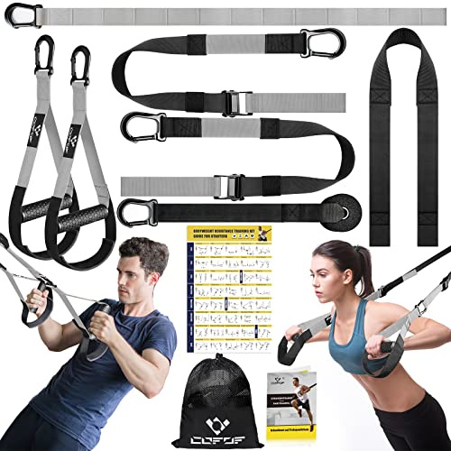 Schlingentrainer, Sling trainer mit Türanker für ein Ganzkörpertraining | Schlingentrainer für verstellbarer Länge zuhause mit großem Griff, Tragtasche, Übungsanleitung für Zuhause & Reise