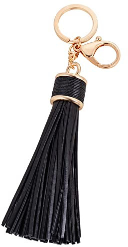 KIMLUD Tasche Schlüsselringe Leder Quaste Zinklegierung Schlüsselanhänger Autoanhänger Taschenanhänger Kleines Geschenk Schmuck Mädchen Schwarz