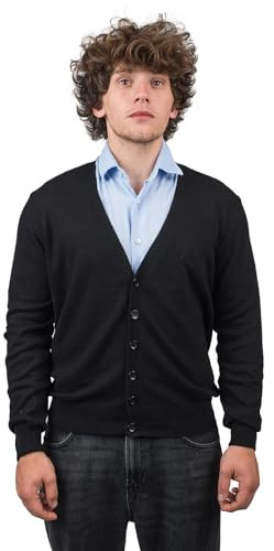 DALLE PIANE CASHMERE - Cardigan Misto Cashmere, Made in Italy - Uomo, Colore: Nero, Taglia: S