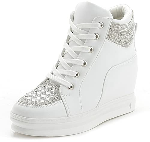 Ckrola Womens Fashion Platform Shoes Hidden Wedge Heel High Top Sneakers for Women Platform Boots Working Shoes Women