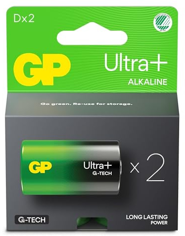 2-pack GP batterier ultra plus alkaliska d - lr20 - g-tech - carton fsc