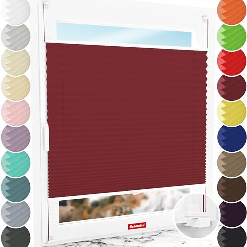 Schuette® Plissee ohne Bohren ● Thermo Kollektion: Scarlet Wine (Rot) ● 95x120cm (Breite x Höhe) ● Suprafix Faltrollo X Klemmfix Rollo ● Blitzschnelle Montage inkl. Video