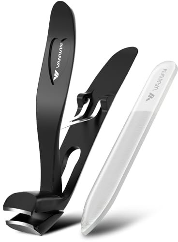 VANWIN Coupe Ongle à Tête Inclinée, Coupe Ongle Ergonomique Large Ouverture pour Ongles Épais avec Attrape-Ongles en Acier pour Personnes Âgées Hommes Femmes