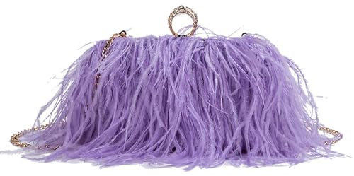 MOISTRI Donne Struzzo Piuma Borsa Tote Bag Crossbody Spalla Soffice Borsa Del Partito Borsa Da Sera per Anniversario di Nozze Porpora