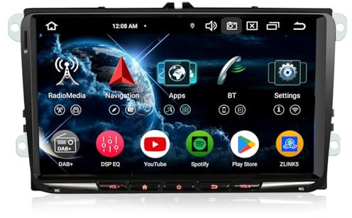 Erisin 9 Zoll 8-Kern 4GB+64GB Android 14 Autoradio GPS Navi für VW Passat B6 Golf 5/6 Touran T5 Tiguan Polo Jetta Seat Skoda Bluetooth CarPlay Android Auto WiFi DSP DAB+ USB RDS OBD2 Lenkradsteuerung