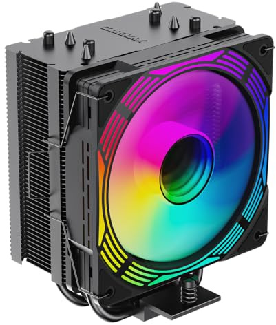 GameMax Ice Force CPU Cooler 200W TDP 4 x 6mm Copper Heatpipes & Aluminium Heat Sink CPU Air Cooler, FN12A-C8I 120mm PWM ARGB Cooling Fan For Intel LGA1700 / 115X / 1200 & AMD AM4 / AM5 | Black