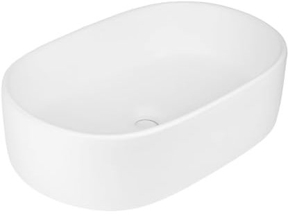 Lavabo Da Appoggio Ceramica Bianco Ovale Arredo Bagno Lavandino 56x35x14 Cm (OPACO)