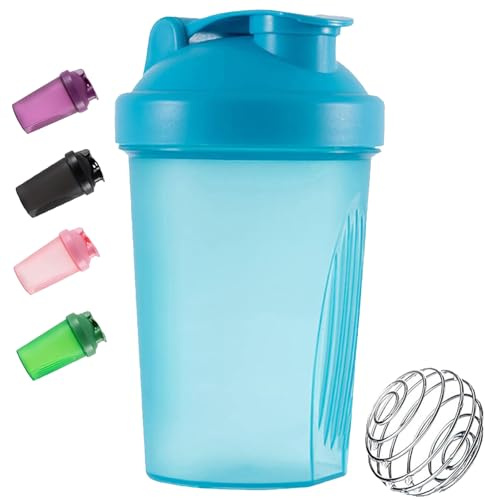Toced 400ml Protein Shaker Bottle with Mixball, Leak-Proof Gym Shaker Cup, BPA-Free Plastic Blender Bottle for Pre Workout & Fitness Supplements (Blue)