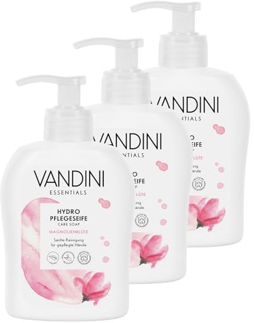 VANDINI 3x Hydro Flüssigseife Spender mit Magnolienblüte Duft 300ml | Made in Germany Spender Seife vegan - Handseife flüssig reinigt sanft - Handwaschseife für gepflegte Hände - Hand soap