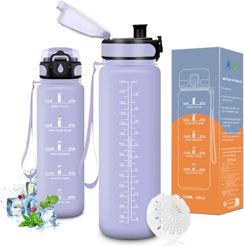Vikaster Trinkflasche, Trinkflasche 1500ml, Große trinkflaschen, Trinkflaschen Kohlensäure Geeignet, Sportflasche auslaufsicher, Sportflasche für Fitness, Outdoor