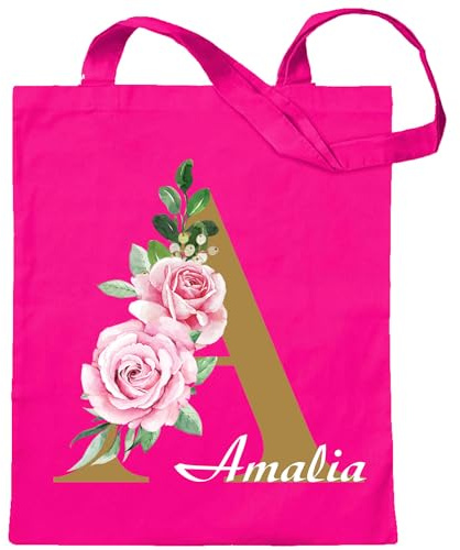 Kiwistar Stoffbeutel personalisiert - pink - mit Initial und Name - Wunschtext personalisiert - Einkaufsbeutel - Markttasche - Strandtasche - Einkaufstasche - Geschenk - Watercolor Anfangsbuchstabe