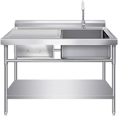 Edelstahl Spültisch Gastro,Praktisches Waschbecken mit Schublade,Vorbereitungs und Versorgungswaschbecken für Wäsche,Mobiles Kommerziell Küche Spültisch mit Warm Kaltwasserhahn,für Außen Innen(Size:80