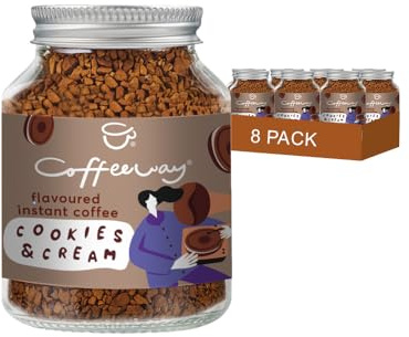 Coffeeway Cookies and Cream Flavoured Instant Coffee, 400g 50g x 8 Pack - Freeze Dried Coffee, Low Calorie Sugar Free, Vegan Friendly, Comfort Flavour, Easy Brew