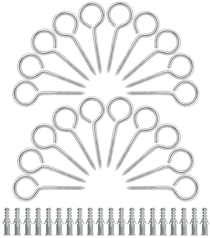 TooTaci Eye Bolts M5/80mm Long 304 Stainless Steel Screw in Hook, 20 Pcs Wall Mounted/Ceiling Self Tapping Screw Eye Hooks, Vine Eyes for Climbing Plants, Indoor Outdoor Hanging, Garden Wire Support