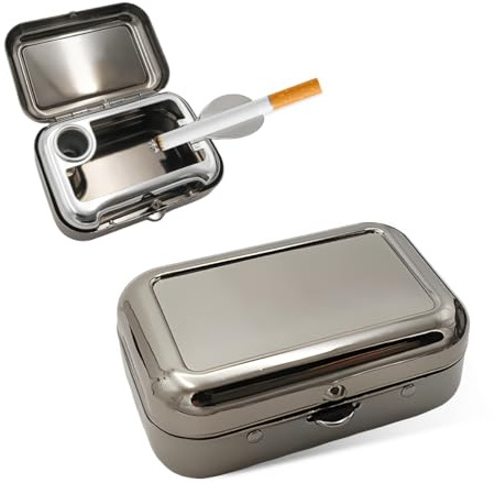 Yourkar Portable Ashtrays, Stainless Steel Carry-on Mini Ashtray with Windproof Lid, Portable Waterproof Creative Pocket Ashtray for Outdoor Cars, Universal Car Accessories (Black)
