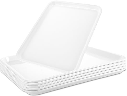 MUXHEL 6 Stück Kunststoff Serviertablett, 33 x 24cm Rechteckig Servierplatte Groß, serviertablett groß, Plastik Servierplatten, Großes Tablett, Tabletts Kunststoff, für Buffets, Feiern, Picknicks