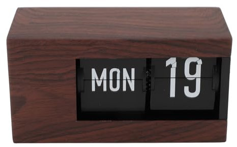 Fockety Flip-Schreibtischuhr, Intelligenter, immerwährender Kalender Einzigartiges Flip-Design Flip-Uhr 2600Mah Eingebaute Batterien Digitale Flip Down Uhr (Holzmaserung)