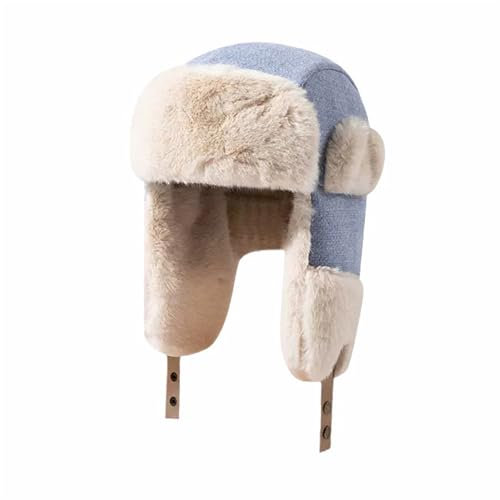Lifup Winter Fliegermütze Damen Trappermütze mit Ohrenklappen, Wintermütze Kunstfell Winddicht Skimütze Warme Fellmütze Blau