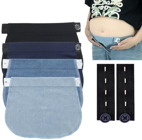 WUSJCOF 4 pièces Extenseur Ajustables pour Femmes Enceintes, et 2 morceaux de sangles d'extension noires, Extensions de Bouton élastique de Maternité, elargisseur grossesse, ceintures de grossesse