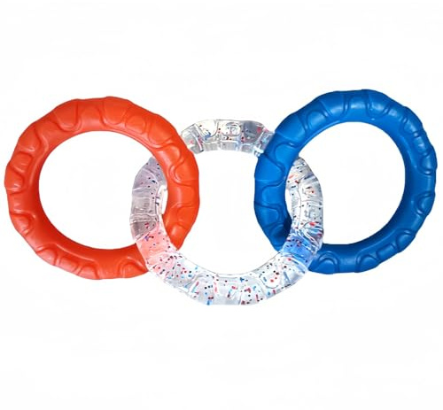 XJKLBYQ Rubber 3-Ring Tugs Dog Toy,Durables and Water Resistant Dog Toy,Indestructible Pull Toy with 3 Color Rings,Outdoor Puppy Ring Toy for Small Medium Large Dogs