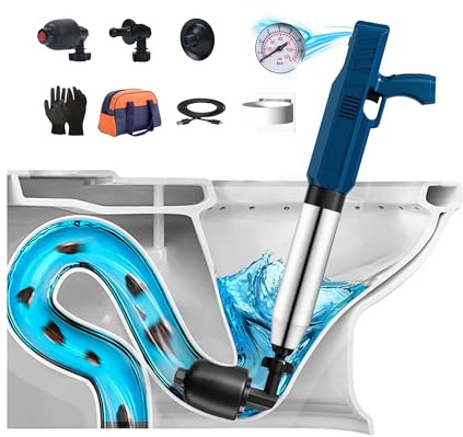 Pistola elettrica ad aria per WC, ad alta pressione, per lavello della cucina e scarico del bagno, sono i migliori strumenti per sbloccare gli intasamenti per tubi e servizi igienici (blu