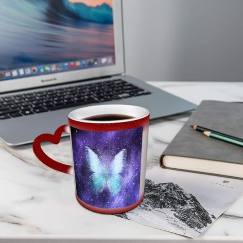 AELKSP Kaffeetassen – Farbwechseltasse, Magic Mug,Thermobeschichtung, 335ml, Keramik - Geschenkidee Männer, Frauen,Universum gefüllt mit Sternen, Schmetterlingen und Galaxien. Aquarell