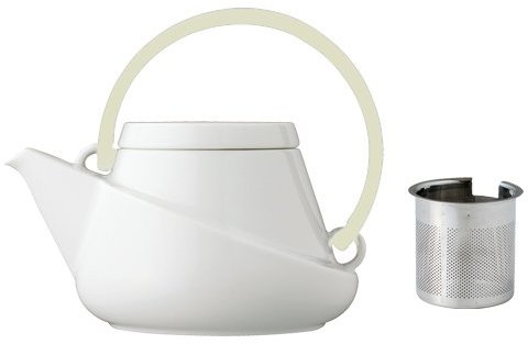 Kinto - Teiera in porcellana RIDGE con manico bianco in beige chiaro, con colino realizzato in Giappone, 750 ml