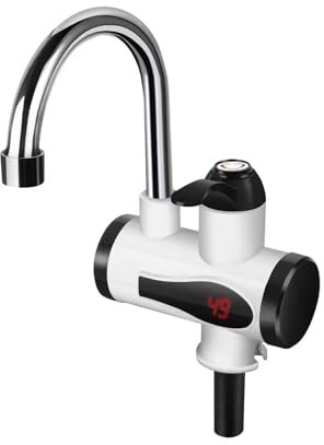 TIEOAXFT Mini Chauffe-Eau électrique instantané sans réservoir Robinet Cuisine Chauffage instantané Robinet Chauffe-Eau avec Robinet d'eau LED 3000W(LED)