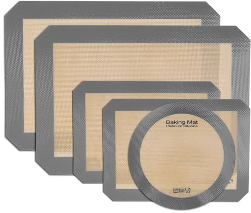 ZONJIE Set di 5 tappetini da forno in silicone, antiaderenti, riutilizzabili, resistenti al calore, antiaderenti, in silicone, per pasta di fondente, per pizza