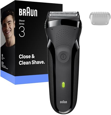 Braun Series 3 Elektrorasierer Herren – Rasierapparat mit 3 Flexiblen Klingen, 30 Minuten Akkulaufzeit, Trockenrasierer für Männer – 300s, Grau