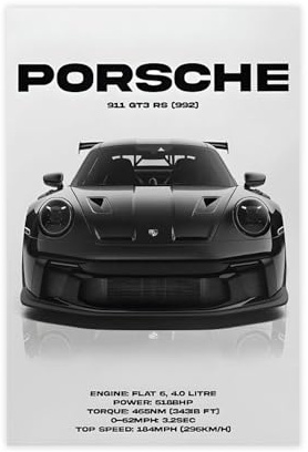 Einzigartiges Auto-Poster 911 Gt3 Rs 992, Kunst an der Wand, Porsche Gt3 Poster, Autodruck, Luxus-Sport-Wandkunst, Badezimmer-Leinwand-Dekor
