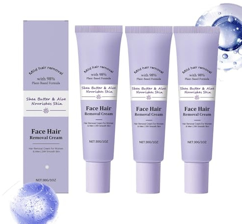 Gesichtshaarentfernungscreme für Frauen und Männer, sanfte Enthaarungscreme für Oberlippen, Kinn, Wangen und Augenbrauen, angereichert mit Aloe Calming Serum, schnelle und einfache (3 STÜCKE)