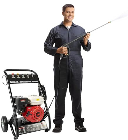 Nettoyeur haute pression à essence | Moteur 4 temps 7,5 HP 3400 tr/min | Débit max. 190 bar 10,45 l/min | Nettoyeur de terrasse avec tuyau de 8 m et 5 embouts | Outil de jet de vapeur